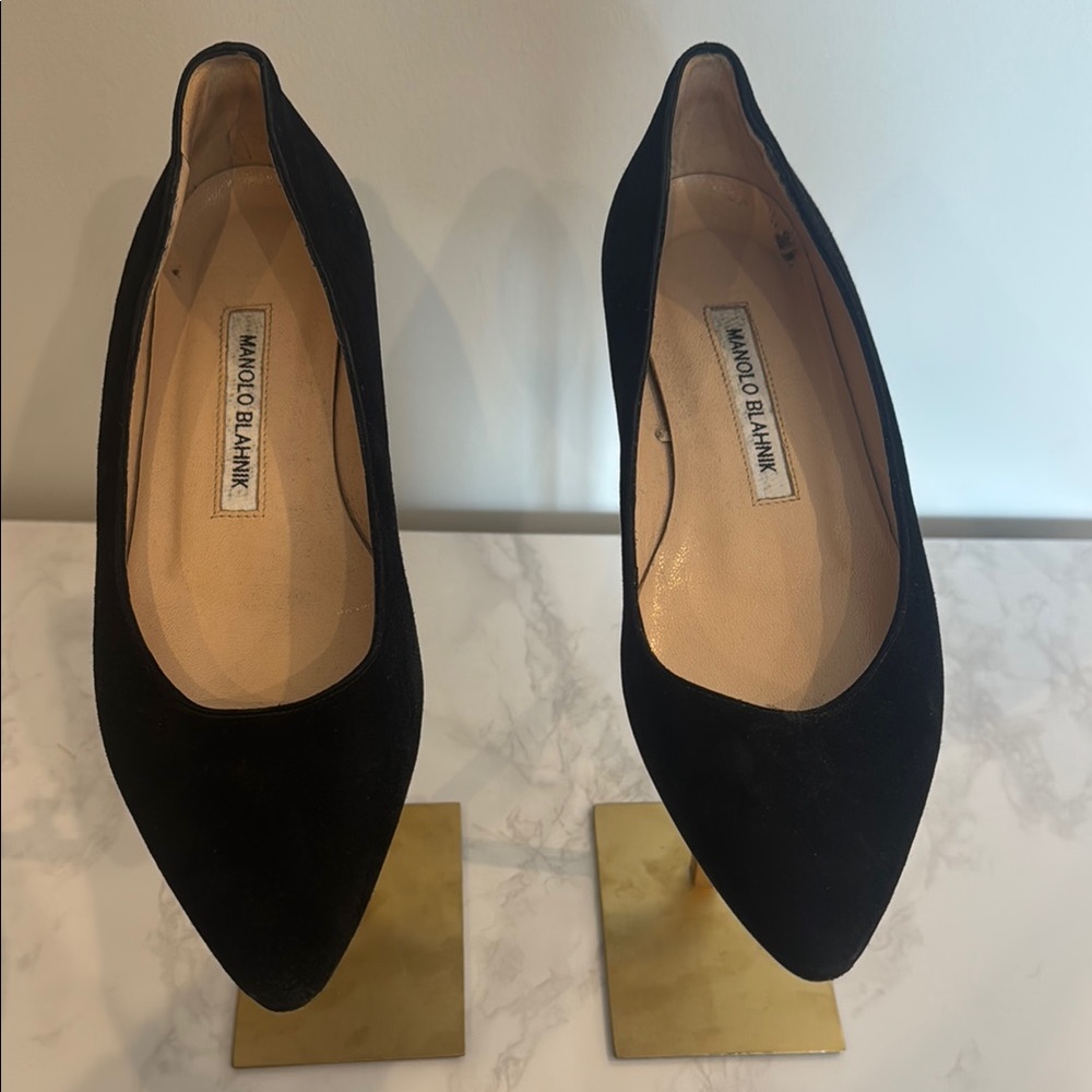 Manolo Blahnik Black Suede Flats Classic Design